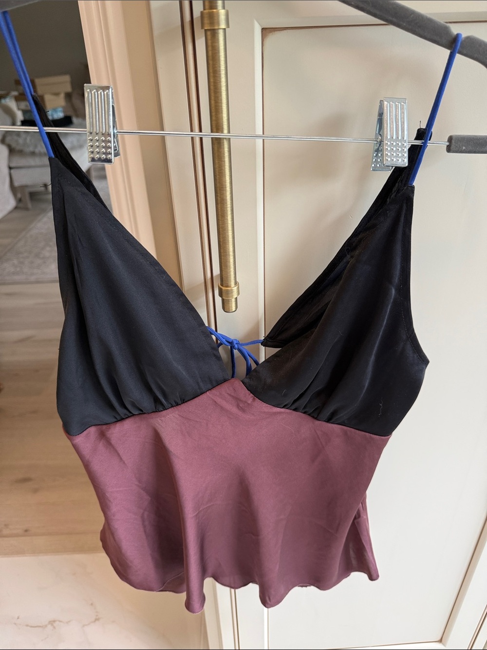 Intimately Free People Two-Tone Satin Cami Top in Black and Mauve